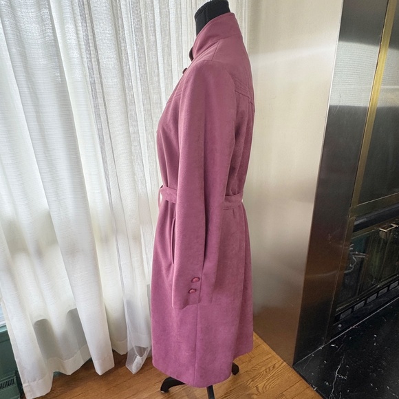 Vintage 80s mauve pink fall coat, faux suede, assorted tie belt, Niccolini, 8/10 - Picture 8 of 14